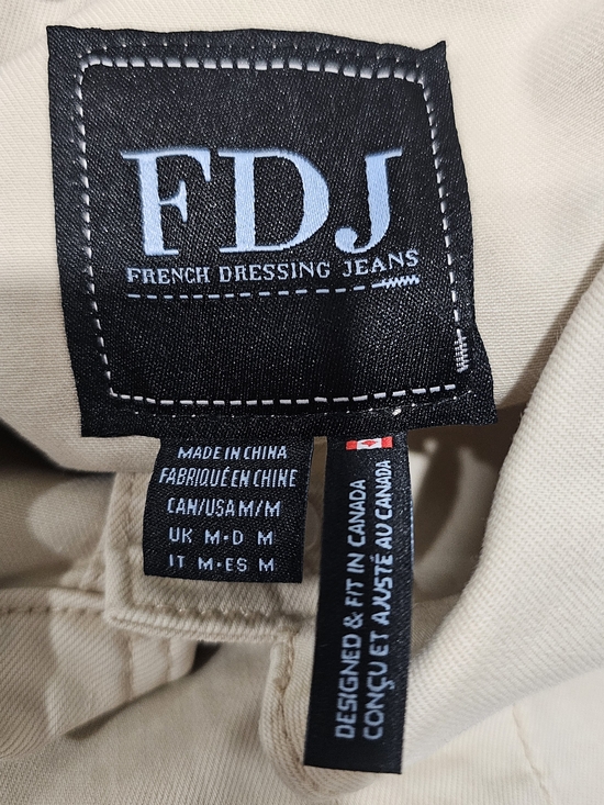 FDJ Cropped Denim Jacket M Beige Frayed Hem Stretch Button Front Casual Chic - Picture 3 of 15